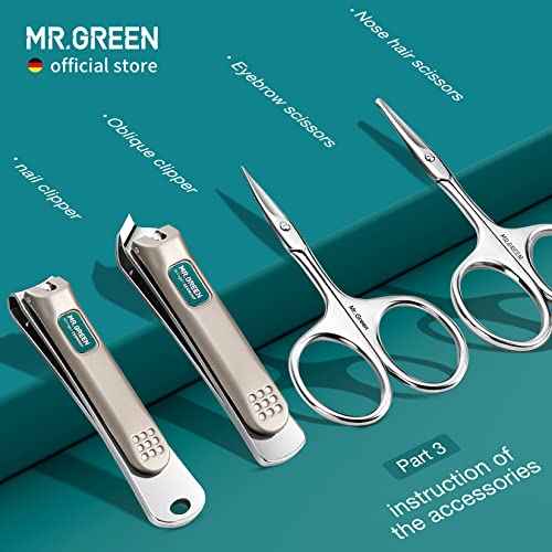 MR.GREEN Manicure Set 12 in 1 Multi-Function Nail Clippers Personal Care Tool Kits Stainless Steel Pedicure Sets with Leather Case Idea Gift (12Pcs Set)