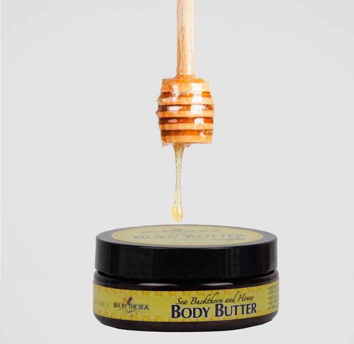 Bee by the Sea Honey and Sea Buckthorn Body Butter Cream for Dry Skin, 6 oz