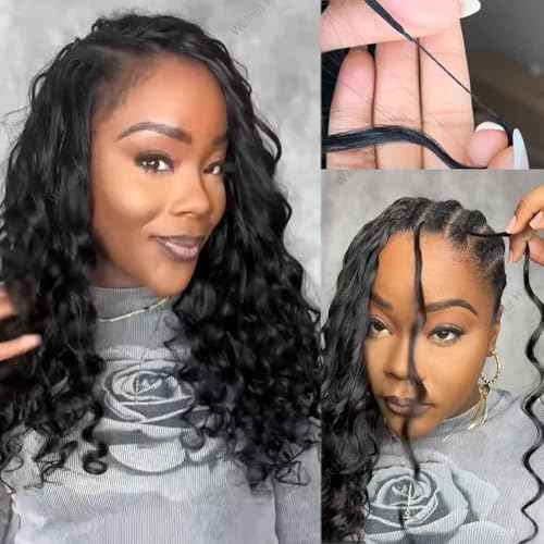 Deep Wave Crochet Human Hair Extensions Brazilian Virgin Feather Human Hair Bundles Pre Separated Braiding Hair Pre Looped for Boho Braids For Black Women Walnut Hair Natural Color 16inch 120g