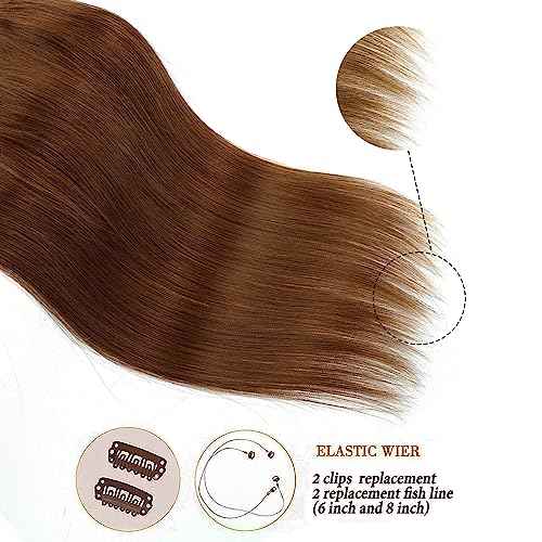 Star Show Hair Extensions Real Human Hair Chocolate Brown Hair Extensions Straight Human Hair Extensions with Transparent Wire Adjustable Size Line Hairpiece (18inch, Chocolate Brown #4)