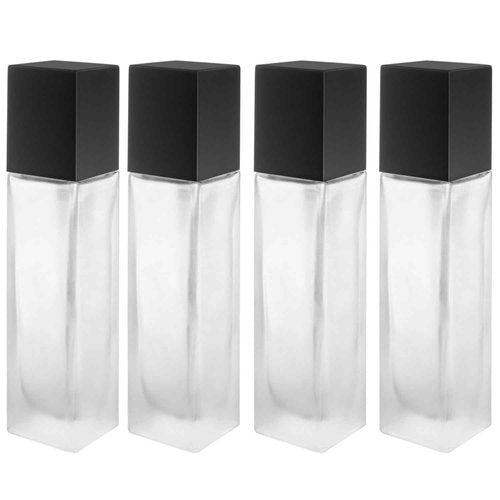 BOSMIOW 4Pcs 60ml/2oz Frosted Glass Liquid Foundation Bottle,Clear Square Lotion Pump Bottles,Matte Glass Cosmetic Cream Dispenser Bottle,Travel Essential Oils Emulsion Essence Container