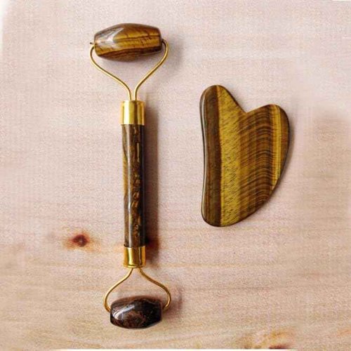 Tiger eye Face Roller and Gua Sha Set - Skin Care Jade Roller and Gua Sha for Women Gifts - Tiger Eye Roller for Face Massage Roller Facial Therepy Lifting Tool Anti Aging Beauty (Tiger Eye)