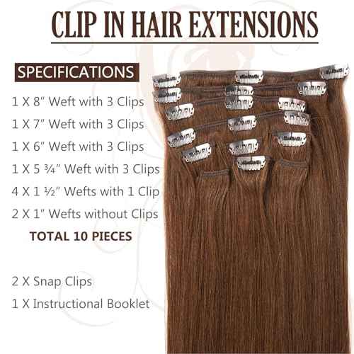 Clip in Hair Extensions Real Human Hair for White Women Dark Brown,100% Natural Premium Remy Human Hair 20 Inch 10pcs 100g/Set,Straight Clip Hair Extensions with Double Weft