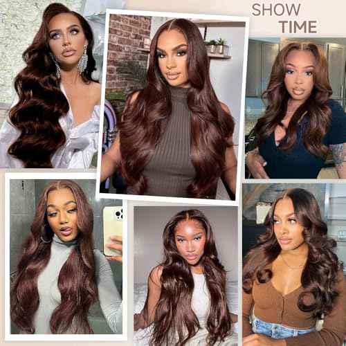 Chocolate Brown Lace Front Wig Human Hair 28 Inch Brown Body Wave Lace Front Wigs Human Hair Pre Plucked 13x4 HD Lace Frontal Wigs 200 Density Glueless Wig