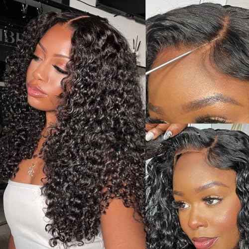 Deep Wave Lace Front Wigs Human Hair 200 Density 20 Inch Curly Human Hair Wig for Black Women 6x5 HD Lace Bye Bye Knots Glueless Frontal Wigs Pre Plucked