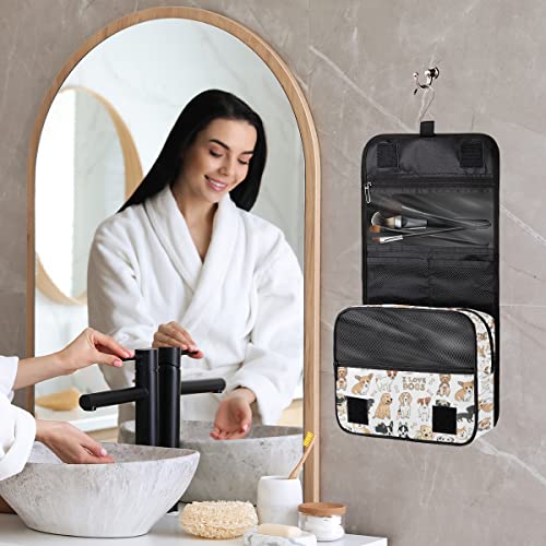 Travel Hanging Toiletry Bag for Women Men All Kinds Of Cute Cartoon Dogs Cosmetic Bag Waterproof Makeup Organizer for Accessories, Shampoo, Full Sized Container, Toiletries for Bathroom Shower