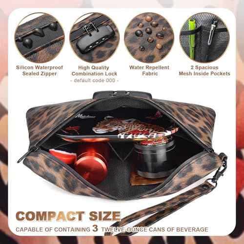 Storage Bag with Combination Lock 11" x 7.5" Money Cosmetic Organizer Medicine Lock Bag Travel Storage Case Pouch Great Christmas Gift for Women Leopard