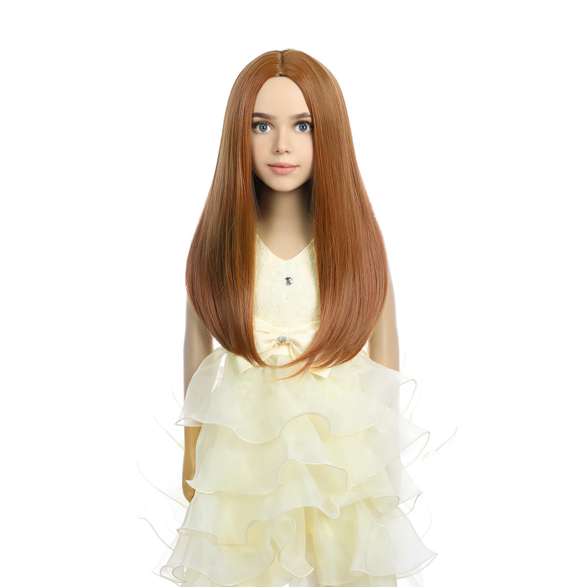 PATTNIUM Orange Wig Kids Long Orange Wig Middle Part Straight Wig for Girls Child Cospplay Daily Wear Heat Resistant Synthetic Wig (Orange)