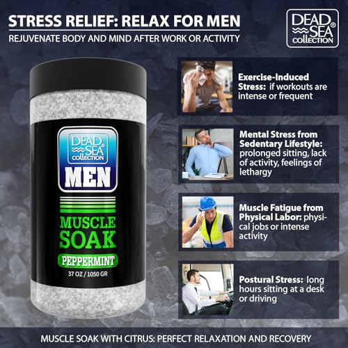 Dead Sea Collection Bath Salts for Men with Peppermint Oil ? Refreshing Soak for Muscle Recovery and Relaxation ? 100% Pure Dead Sea Salt Infused with Essential Minerals ? 37 Oz Jar