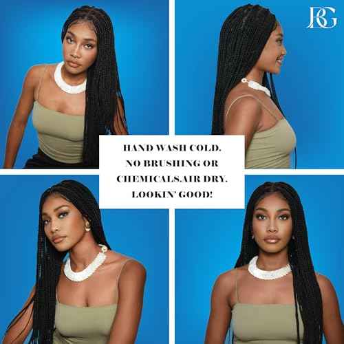 JBG 36 Inch Braided Wigs for Black Women - Knotless Box Braid Wig with Baby Hair, Lightweight Glueless Braided Lace Front Wigs, Full Double Lace Wig, Handmade Synthetic Box Braids, Long Black