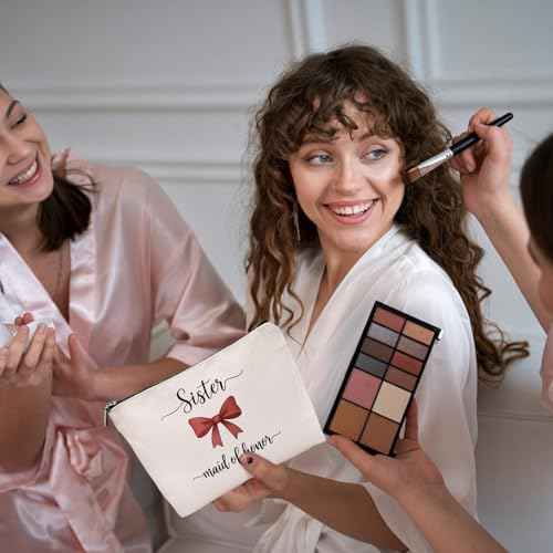 Sister Maid of Honor Gift for Bridesmaid,Bachelorette Party Wedding Gifts for Besties Friends Makeup Bag Purse Cosmetic Bag for Women