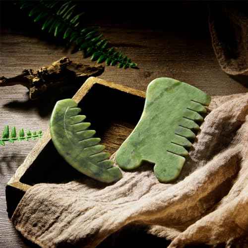 BBTO 2 Pcs Jade Comb for Scalp Massage Gua sha Comb for Head Body spa Hair Multifunctional Handheld Massage Tools(Round, Classic Style)