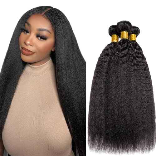Kinky Straight Human Hair Bundles Unprocessed Brazilian Virgin Hair 16 18 20 Inch Natural Black Color Yaki Straight Bundles