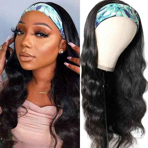 Sungirl Headband Wig Human Hair Body Wave Headband Wigs for Black Women 26 Inch None Lace Front Wig Wear and Go Glueless Machine Made Brazilian Virgin Body Wave Natural Color