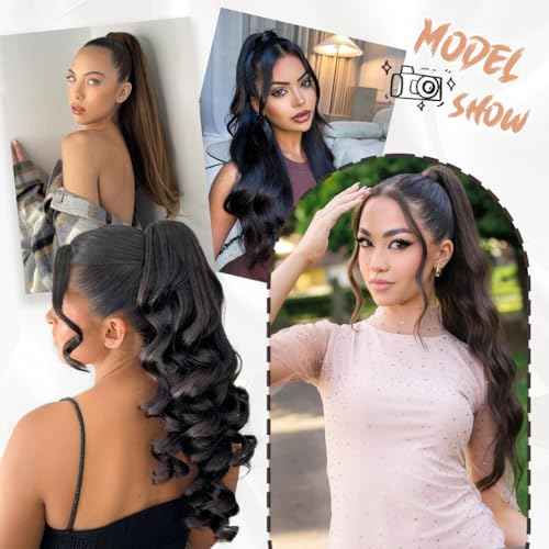 Ponytail Extension Human Hair 20 Inch Dark Brown to Chestnut Brown Silky Straight Clip in Hair Extensions Wrap Around Ponytail Hair Piece for Girls(20 Inch Dark Brown to Chestnut Brown #2P6 95G)