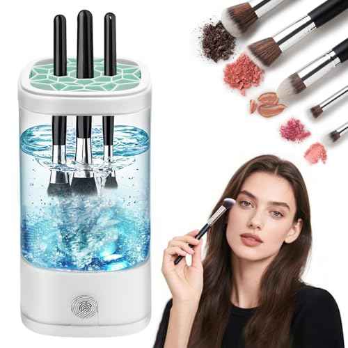 Efficient Electric Makeup Brush Cleaner Machine? 8000 RPM Automatic Cleaner with Multi-Size Silicone Holder, Deep Cleans Makeup Brushes and Sponges Transparent