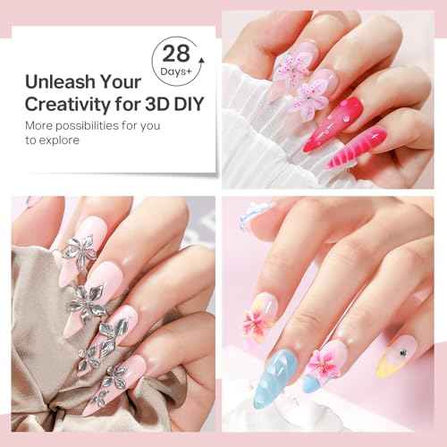 MIZHSE White 3D Gel Nail Art 30g Sculpting Gel Non-Sticky Molding Gels Solid U V LED Soak Off Gels Polish with 3D Flower Charm Nail Molds for Nails and Silicone Pen for Nail Design