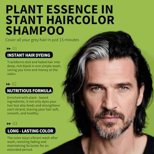 gowwim Black Hair Dye Shampoo, Natural Plant-Based Semi Permanent Hair Color Shampoo for Instant Grey Coverage Touch up for Women & Men Long-Lasting 500ml