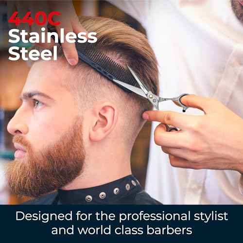 Professional Hair Cutting Scissors - 6 Inches - Convex Blade - Japanese 440C Stainless Steel - For Wet or Dry Cutting - Saki Shears Musashi For Hairdressers and Barbers