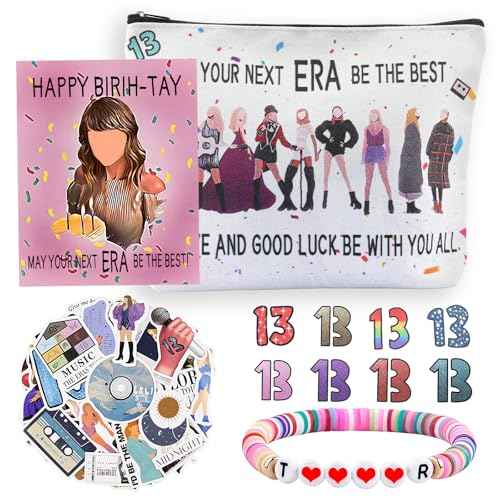 Singers Merch Makeup Bag, Music Loves Gifts Set Including 1 Makeup Bag, 1 Bracelets 1 Card 50Pcs Stickers, 8 Temporary Tattoos, Best Gifts for Girls Women and Music Fans