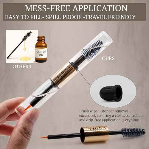 Organic Castor Oil for Eyelashes, Eyebrows, Hair & Face ? Cold Pressed Hexane Free 100% Pure Aceite De Ricino Organico, Lash & Brow Serum with Refillable Mascara Tube (unfilled), 1oz Glass Bottle