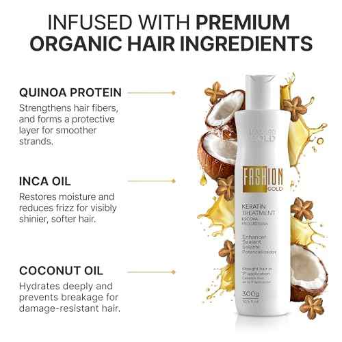 FASHION GOLD, Keratin Hair Treatment, 6 USES per Bottle, Keratina para Alisar el Pelo, Alisado Brasile?o Keratina Permanente, Alisados Organicos SIN FORMOL, Nanoplastia, 300 grs