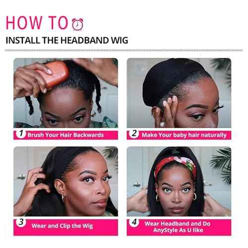 Headband Wig Human Hair Straight 26 inch Glueless None Lace Front Machine Made Half Wigs for Black Women Human Hair Headband Wig Straight 150% Density Natural Color