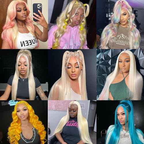 bunGiol 613 Blonde Lace Front Wig Human Hair 13x4 HD Transparent Wig 180% Density 28 Inch Brazilian Glueless Straight Lace Front Wigs Human Hair Pre Plucked With Baby Hair Bleached Knots