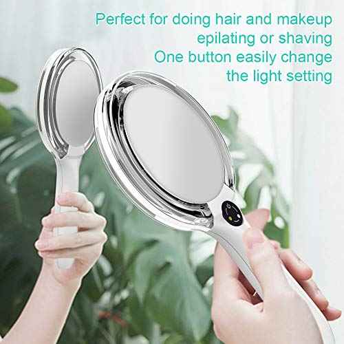Starlite Handheld Rechargeable Lighted Makeup Mirror with Stand, 1X/5X Magnification, Dual Sided & Vanity Mirror with Bright and Warm Light, Cordless Rechargeable Mirror (White Colour)