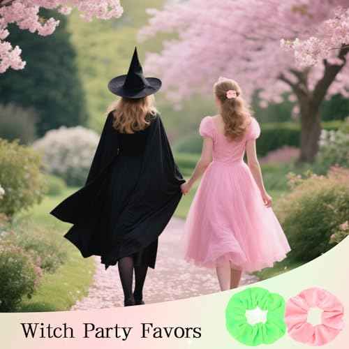 WHAVEL 16 Pack Witch Velvet Scrunchies Witch Party Favors, Pink & Green Hair Ties Movie Hair Accessories for Women Girls