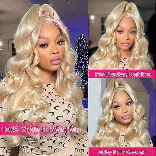 613 Lace Front Wig Blonde Human Hair Wigs for Women 28 Inch 13x4 Body Wave 200% Density HD Transparent Lace Frontal Colored Wigs Pre Plucked with Baby Hair