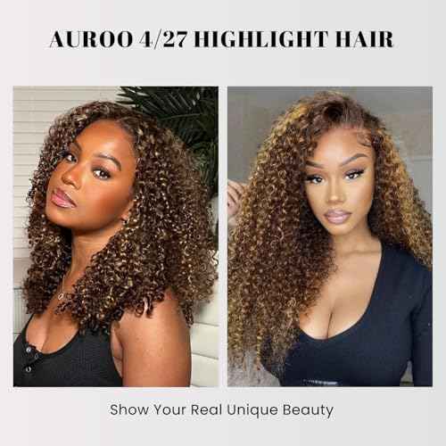Thick Tracks Honey Blonde Highlight Tight Kinky Curly Human Hair 3 Bundles, 100% 12A Virgin Remy Brazilian Curly Bundles Human Hair #P4/27 Ombre Brown Colored Brazilian Weaves Sew In 14 16 18 In