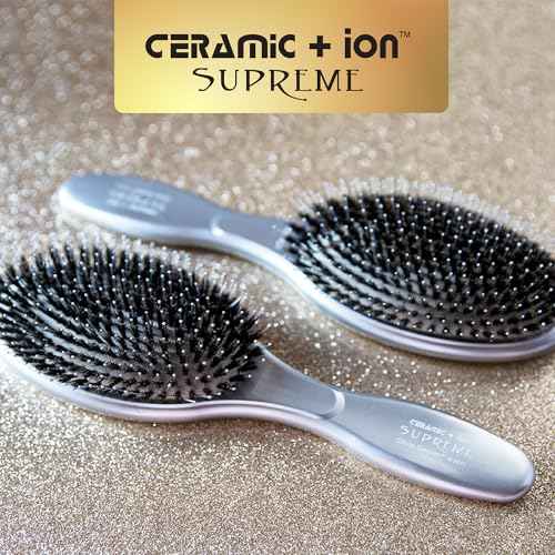 Olivia Garden Ceramic + Ion Supreme Styler Cushion Paddle Brush - Boar & Ionic for Shine, Frizz Control & Smoother Hair