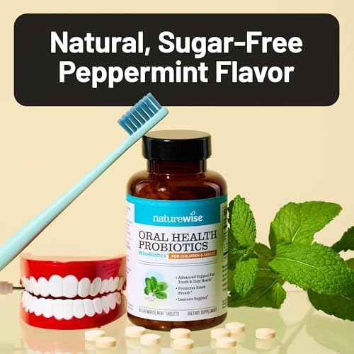 NatureWise Oral Probiotics for Mouth Bad Breath - Chewable Sugar-Free Mint - Lactobacillus reuteri Chewable - Oral Probiotics For Kids & Adults - Non-GMO USA Manufactured - 50 Count[50-Day Supply]