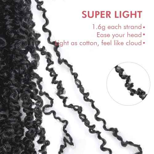 Yanky Twist Crochet Hair - 12 Inch 8 Packs (240 Strands) Natural Black Pre-twisted Fluffy Spring Passion Micro Mini Twist, Pre-Looped Mid-Length Curly Crochet Braids (12 Inch, 1B-8P)