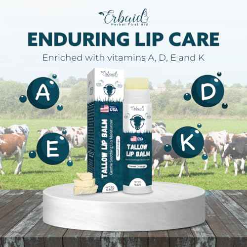 Beef Tallow Lip Balm ? Natural Tallow Beeswax Chapstick ? Hydrating Moisturizer Grass Fed Tallow Balm Lip Care ? Soothes Chapped, Dry Lips, Sensitive Skin ? Long Lasting Vitamin Rich USA-Made Orange