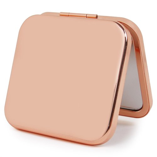 PDOZV Small Compact Mirror, Rosegold Square 2.8”×2.8” Metal Frame Smooth Style Double Sided Mini Magnifying 1X/2X Mirror for Purse Can be Used as Gifts for Woman (RG01)