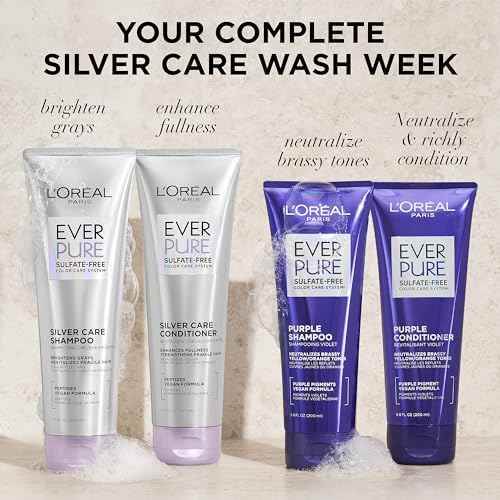 L'Oreal Paris EverPure Silver Care Sulfate Free Conditioner, Brightening and Nourishing Hair Care for Gray and Silver Hair, Vegan Formula with Peptides, 8.5 Fl Oz