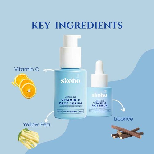 SKOHO Organic Vitamin C Face Serum with 98.932% Naturality | Reduces dark spots & Hyper Pigmentation | Licorice, Natural Peptides, Vitamin C | 30ml, Natural