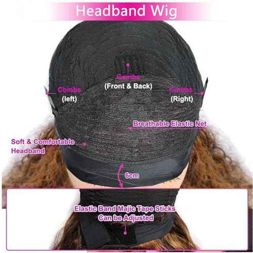 Ombre Highlight Headband Wig Human Hair #4/27 Colored Kinky Curly Headband Wig for Black Women Glueless None Lace Front Human Hair Wigs Brazilian Virgin Hair Wear and Go Wigs 150% Density 24 Inch