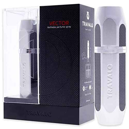 Travalo Vector Travel Perfume Atomizer with U-Change System - Leak-Proof and TSA Approved for Air Travel - Stylish Mini Perfume Refillable Bottle with Case - Silver 0.17oz
