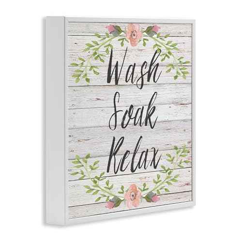Stupell Industries Wash Soak Relax Floral Wood, Design by Sean Parnell White Framed Wall Art, 24 x 24, Multi-Color