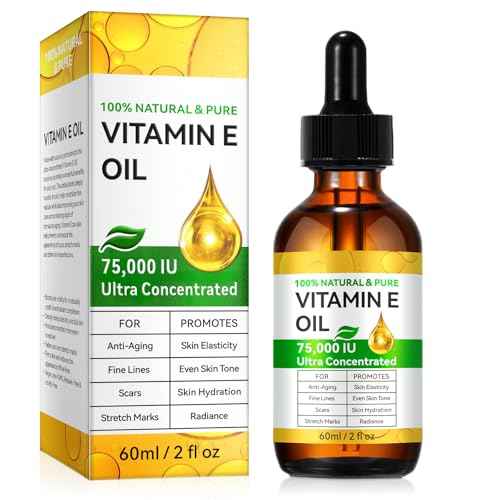 WHLH & WELL-BEING Pure Vitamin E Oil for Skin Face Hair Scars, Blend 75,000 IU, Moisturizing Dry Skin Winkles Hair and Scalp Pack of 1