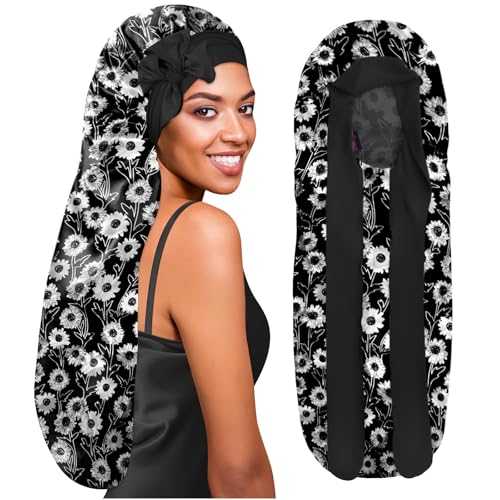 BONNET QUEEN Long Braid Bonnet for Locs Silk Bonnet Satin Bonnet Afro Hair Bonnet for Sleeping Bonnets for Locs with Tie Band Floral