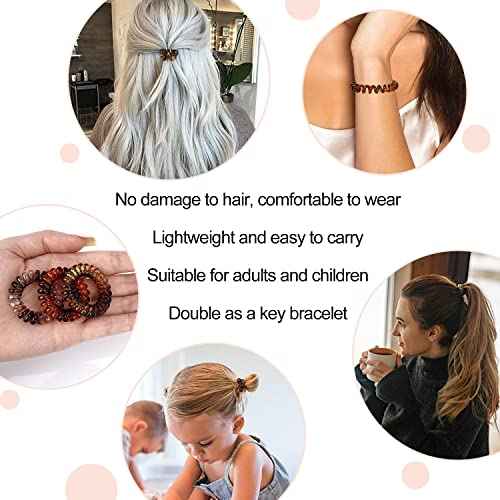 JessLab Spiral Hair Ties, 20 Pcs Traceless Phone Cord Hair Ties No Crease Spiral Bracelet Plastic Coil Ponytail Holders No-Damage Headband Hair Accessory for Girls Women Ladies Gift (Amber)