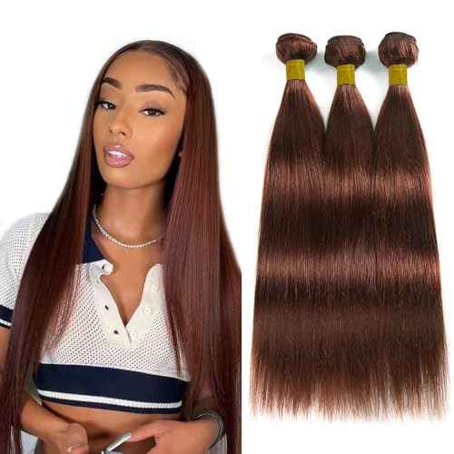 Reddish Brown Human Hair Bundles Auburn Straight Bundle Dark Brown Bundles 18 20 22 Inch Color 33 Brazilian Virgin Remy Hair Extensions Soft And Healthy Bundle Double Weft
