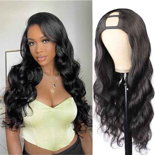 U Part Human Hair Wig Body Wave U Part Wig Human Hair for Black Women Glueless Wigs Human Hair Clip Natural Hair Wig Beginner Friendly Middle Part 180% Density 22inch