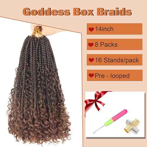 Goddess Box Braids Crochet Hair With Curly Ends 14 Inch Bohomian Box Braids Crochet Braids 8 Packs 3X Crochet Braids Synthetic Braiding Hair Extension for Black Women (14 Inch (Pack of 8), 1B-4-30)¡¦¡¦