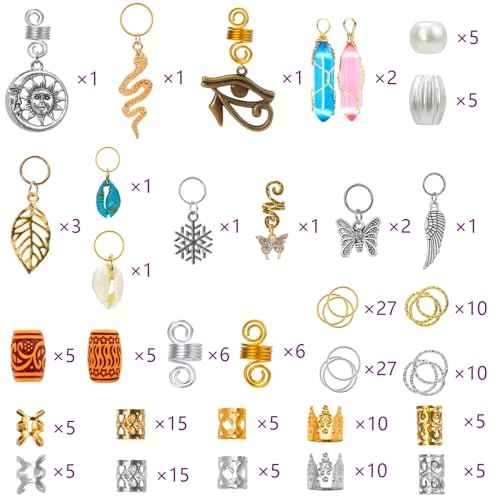 200 Pcs Hair Beads Jewelry, Dreadlock Jewelry for Hair Braids, Hair Accessories Gem Crystal Hair Charms, Metal Hair Coils Rings, Gold and Silver Hair Pendants, Braid Cuffs, Clips
