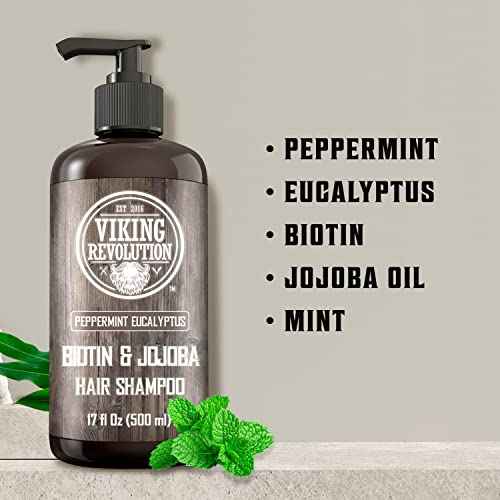 Viking Revolution Biotin Mens Shampoo - Eucalyptus and Peppermint With Jojoba Oil and Mint Oil - Hair Loss Treatment for Men With Thinning Hair (17 Oz)